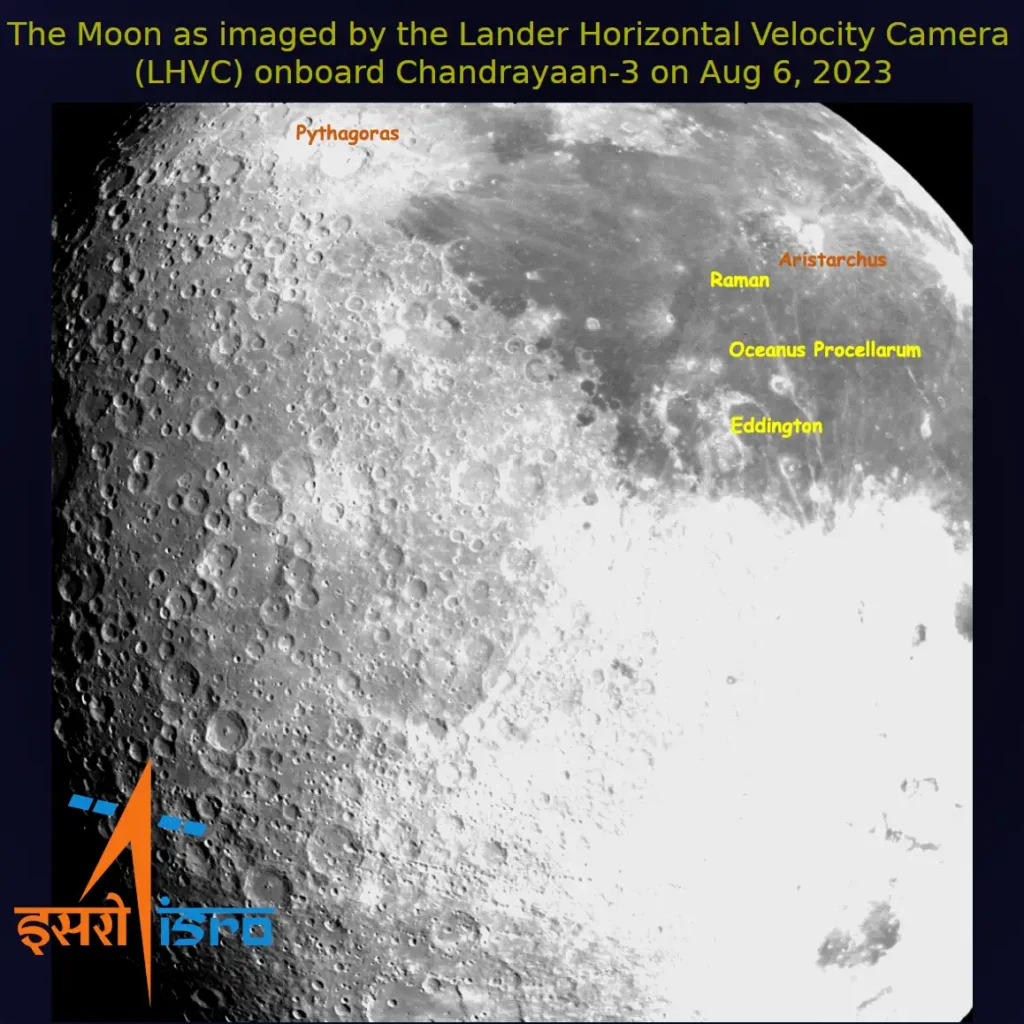 Moon as images by lander onboard Chandrayaan-3 on Aug 6, 2023